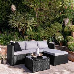 Weston 4 Seater Rattan Garden Corner Sofa Set - Black Weave - thumbnail 1