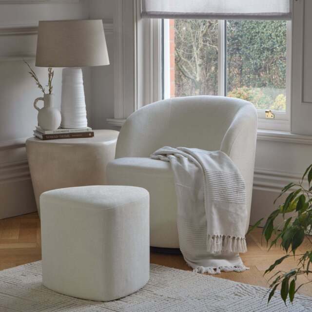 Sawyer 68cm Swivel Armchair & Alder 45cm Footstool - Oyster White - image 1