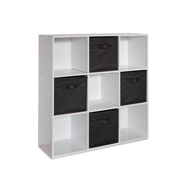 Cara 9 Cube Storage Unit - Chalk White Bookcase with Black Boxes - image 1