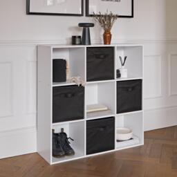 Cara 9 Cube Storage Unit - Chalk White Bookcase with Black Boxes - thumbnail 3