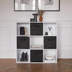 Cara 9 Cube Storage Unit - Chalk White Bookcase with Black Boxes - thumbnail 2