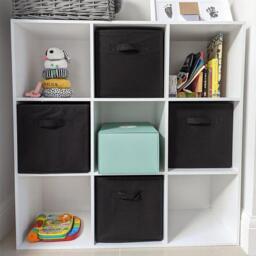 Cara 9 Cube Storage Unit - Chalk White Bookcase with Black Boxes - thumbnail 4