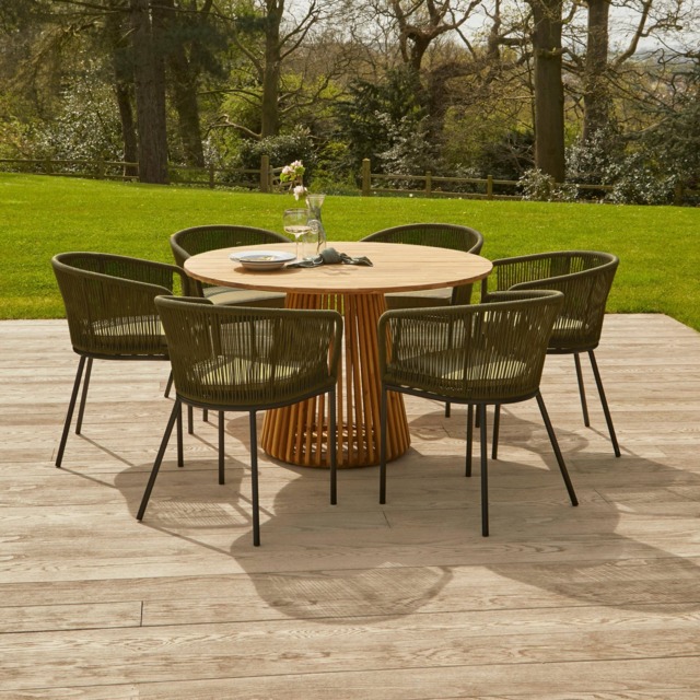 Willow 6 Seater Round Wooden Garden Dining Set - Hali Green Chairs - image 1