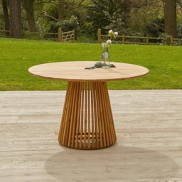 Willow 6 Seater Round Wooden Garden Dining Set - Hali Green Chairs - thumbnail 2