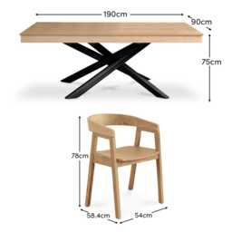 Amelia Pale Oak Dining Table Set with Black Legs - 6 Seater - Pale Oak Armchairs - thumbnail 6