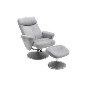 Casa Peru Swivel Manual Recliner Fabric Chair & Footstool, Silver