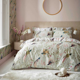 Graham & Brown Clavering Birds Duvet Set, Double, Sage Green