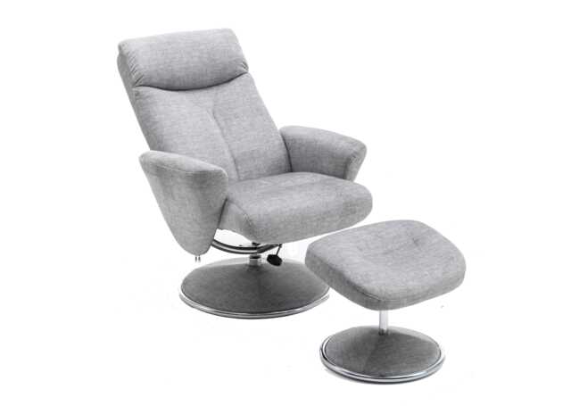 Casa Peru Swivel Manual Recliner Fabric Chair & Footstool, Silver - image 1
