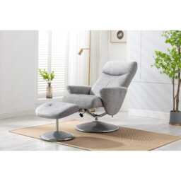 Casa Peru Swivel Manual Recliner Fabric Chair & Footstool, Silver - thumbnail 2