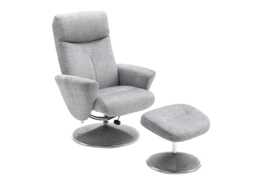Casa Peru Swivel Manual Recliner Fabric Chair & Footstool, Silver - thumbnail 5