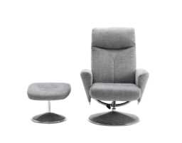Casa Peru Swivel Manual Recliner Fabric Chair & Footstool, Silver - thumbnail 4