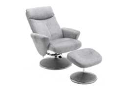 Casa Peru Swivel Manual Recliner Fabric Chair & Footstool, Silver