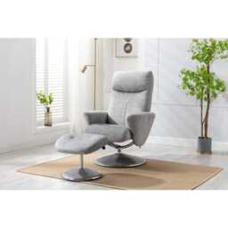 Casa Peru Swivel Manual Recliner Fabric Chair & Footstool, Silver - thumbnail 3