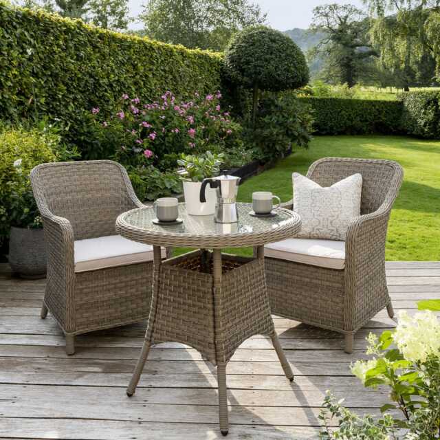 Kettler Charlbury Rattan Bistro Set, 2 Seater, Ivory - image 1