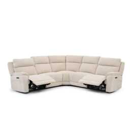Casa Alex Fabric Power Recliner Corner Sofa with Head Tilt, Kansas Beige