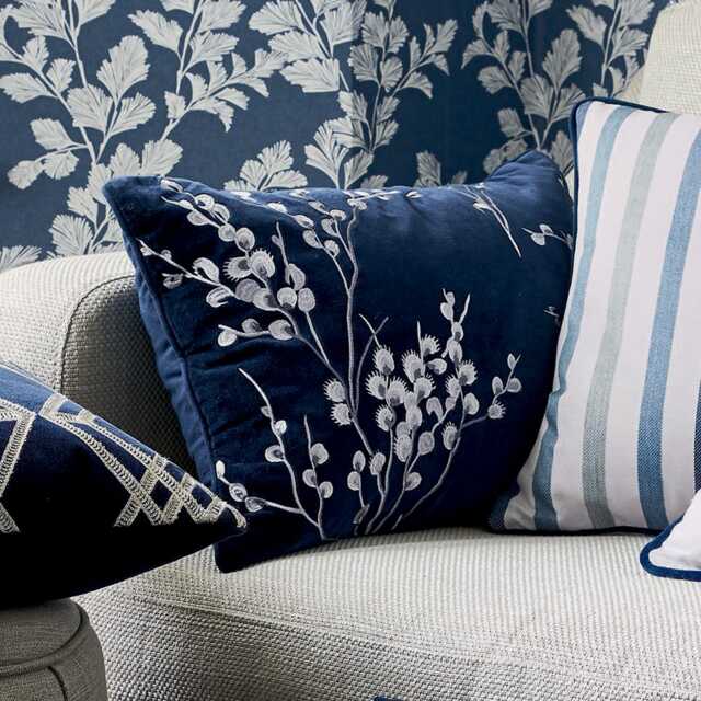 Laura Ashley Pussy Willow Embroidered Cushion, Midnight - image 1