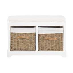 Casa Bench with 2 Rattan Baskets,Grey
