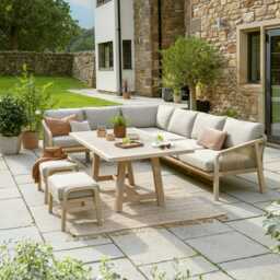 Kettler Cora Wooden Garden Corner Sofa Set, 8 Seater, White - thumbnail 1