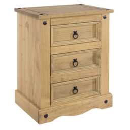 Casa Connor 3 Drawer Bedside Cabinet, Pine - thumbnail 1