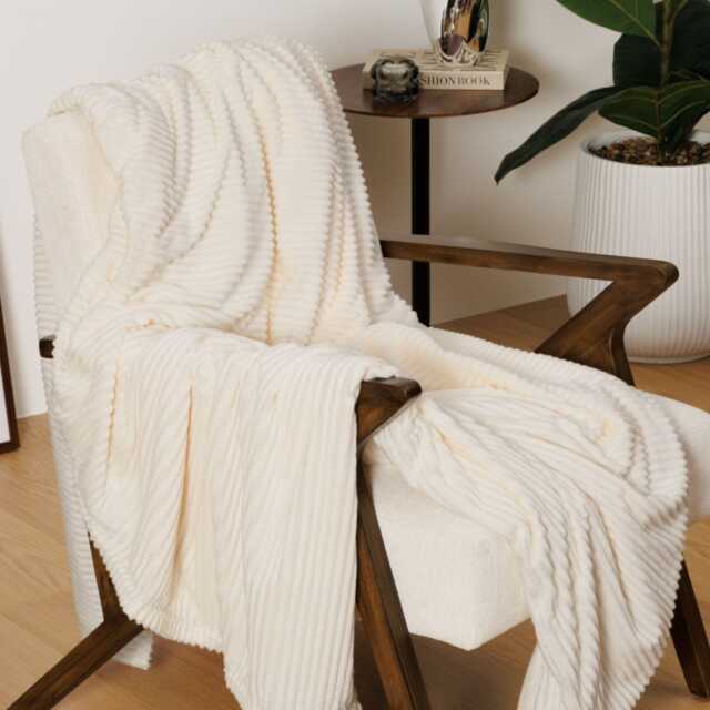 Atmosphera Arum Corduroy Flannel Throw, Ivory - image 1