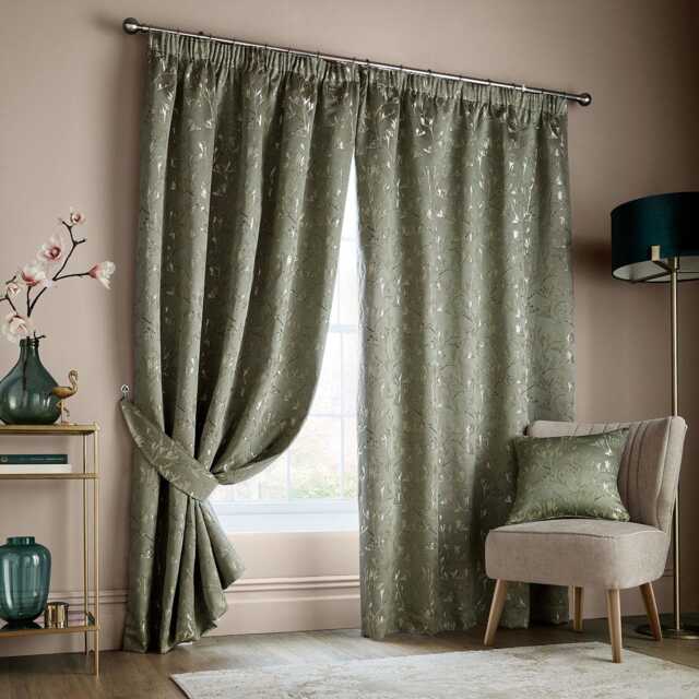 Ashley Wilde Hertford Pencil Pleat Curtains 168 x 229cm, Sage