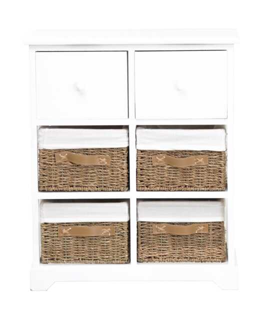 Casa Storage Unit with 4 Rattan Baskets, White & Natural