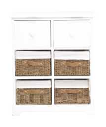 Casa Storage Unit with 4  Rattan Baskets, White & Natural