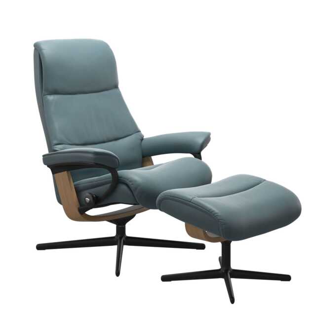 Stressless View Medium Leather Recliner Chair & Footstool, Paloma Teal - image 1