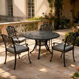 Casa Cadiz Aluminium Garden Dining Set, Round, 4 Seater, Grey - thumbnail 1