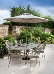Hartman Berkeley Garden Dining Set with Parasol, Oval, 6 Seater, Cream - thumbnail 4