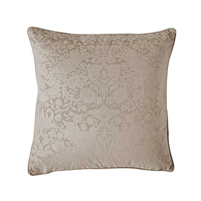 William Morris At Home Strawberry Thief Embossed Cushion, 50x50cm, Porcini