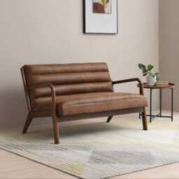 Casa Danna Faux Leather 2 Seater Sofa, Achilles Brown - thumbnail 1
