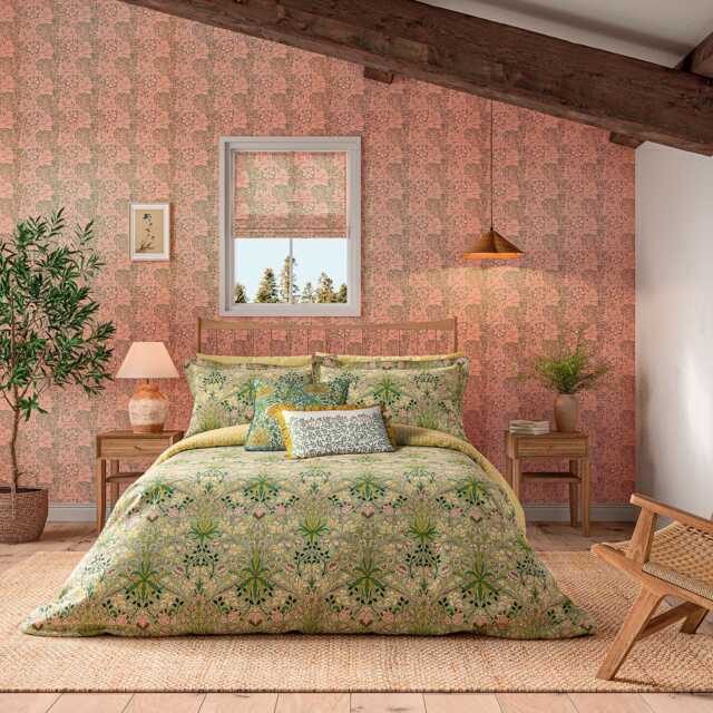 Morris & Co Hyacinth Duvet Set, Double, Sage & Citrus - image 1