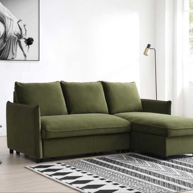 Casa Barret Velvet Chaise Sofa Bed, Athena Olive Green - image 1