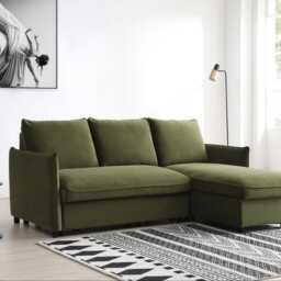 Casa Barret Velvet Chaise Sofa Bed, Athena Olive Green