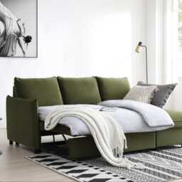 Casa Barret Velvet Chaise Sofa Bed, Athena Olive Green - thumbnail 3