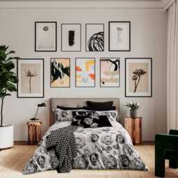 Ted Baker Mono Floral Duvet Set, King, Black & White - thumbnail 1