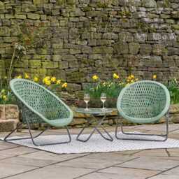 Pacific Lifestyle Tobs Rattan Garden Bistro Set, 2 Seater, Green