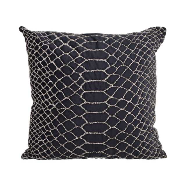 Casa Snake Print Velvet Cushion, Black & Silver