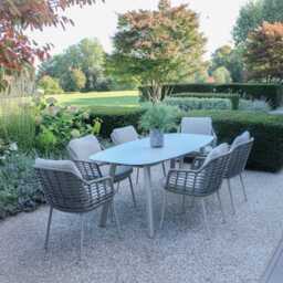 4 Seasons Outdoor Puglia Aluminium Garden Dining Set, 6 Seater, Warm Latte