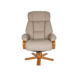 Casa Bruges Manual Recliner Faux Leather Swivel Chair & Footstool, Ivory - thumbnail 3