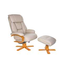 Casa Bruges Manual Recliner Faux Leather Swivel Chair & Footstool, Ivory - thumbnail 4