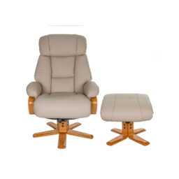 Casa Bruges Manual Recliner Faux Leather Swivel Chair & Footstool, Ivory - thumbnail 2