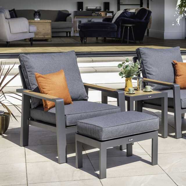 Hartman Asher Garden Bistro Set with Footstools, 2 Seater, Grey - image 1
