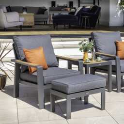 Hartman Asher Garden Bistro Set with Footstools, 2 Seater, Grey - thumbnail 1