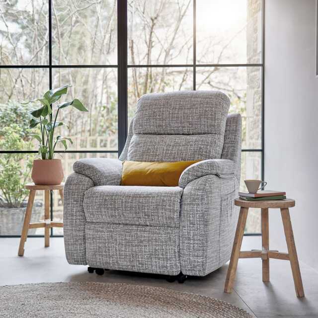 G Plan Kingsbury Manual Fabric Recliner Armchair, Stipple Ecru - image 1