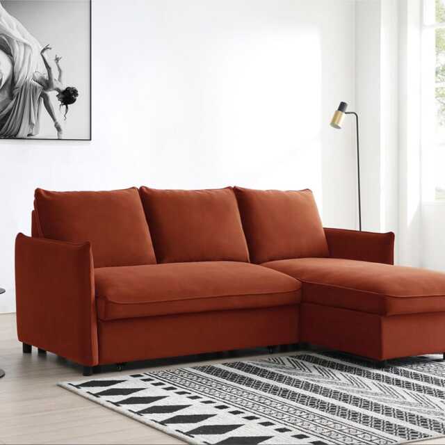 Casa Barret Velvet Chaise Sofa Bed, Athena Burnt Orange - image 1