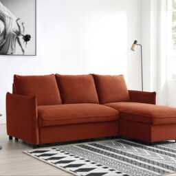 Casa Barret Velvet Chaise Sofa Bed, Athena Burnt Orange - thumbnail 1