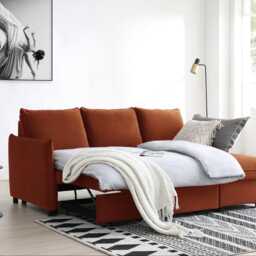 Casa Barret Velvet Chaise Sofa Bed, Athena Burnt Orange - thumbnail 3