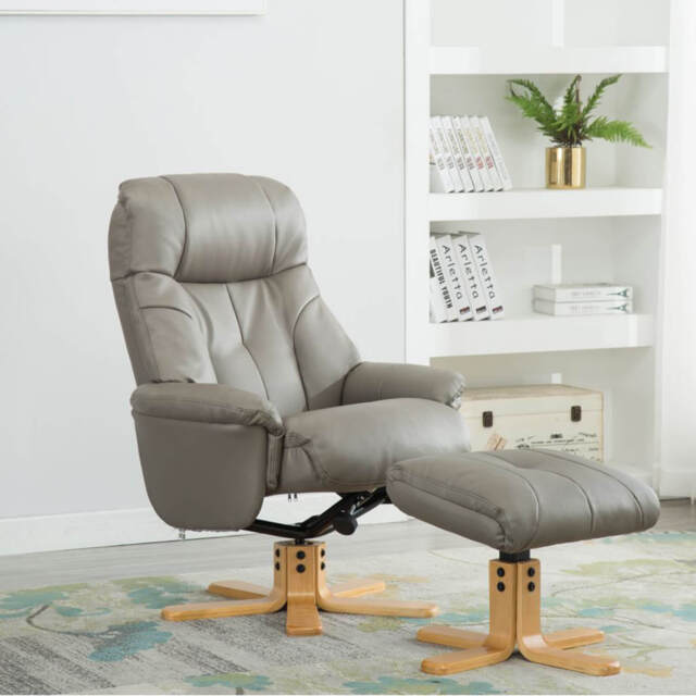 Casa Trento Manual Recliner Faux Leather Swivel Chair & Footstool, Grey - image 1